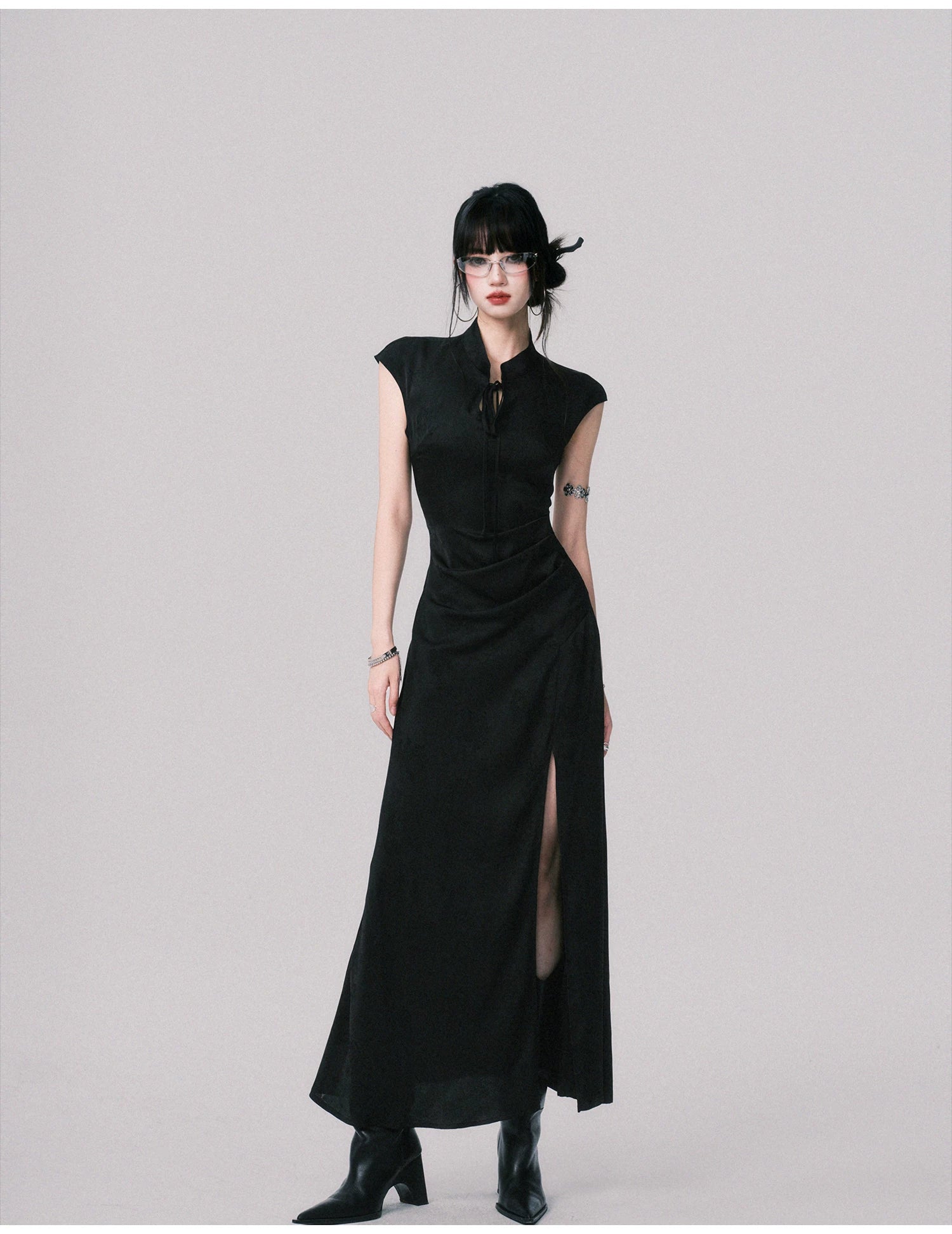 LULUSWINGS Chinese-Style Slim-Fit Cheongsam Maxi Dress Black / S LULUSWINGS Chinese-Style Slim-Fit Cheongsam Maxi Dress Black / S