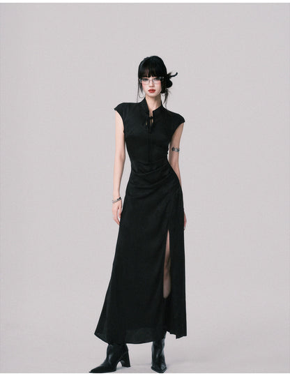 Chinese-Style Slim-Fit Cheongsam Maxi Dress