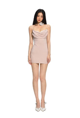 Pink Sheath Satin-Lace Paneled Dress - CHINASQUAD