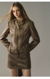 Suede Moto Jacket & Skirt Set - CHINASQUAD