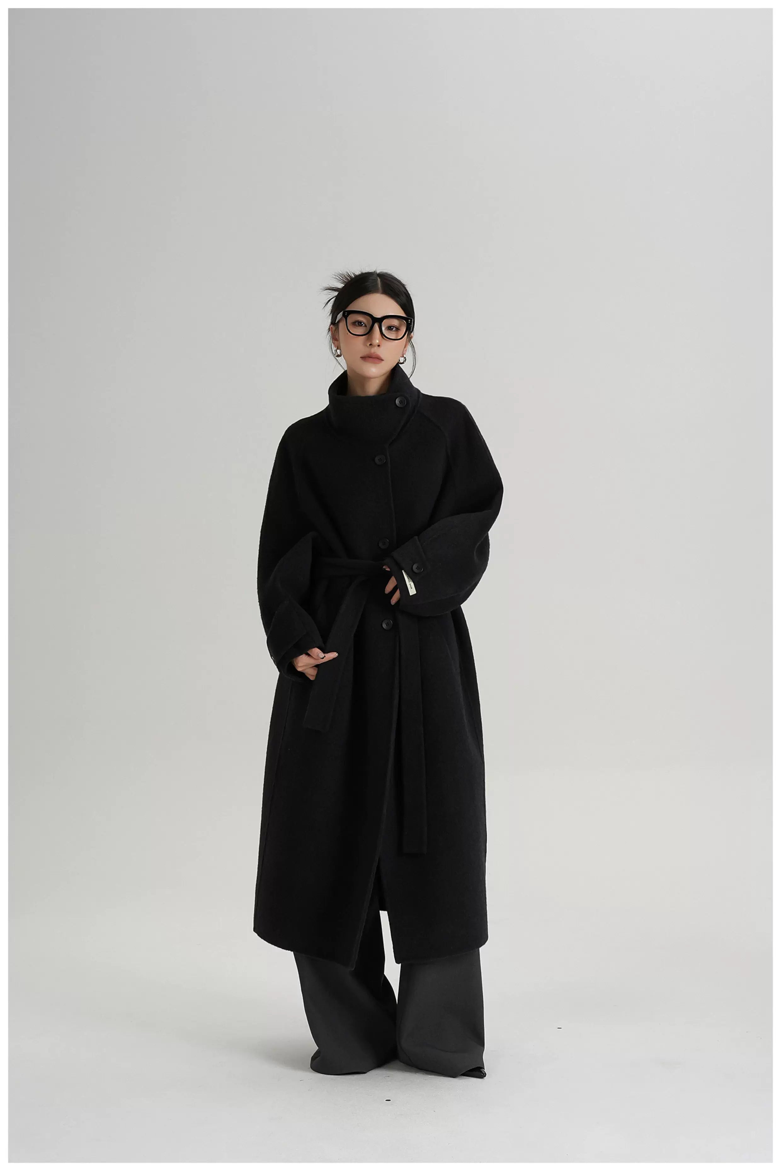 Asymmetric Stand-Collar Double-Faced Wool Coat