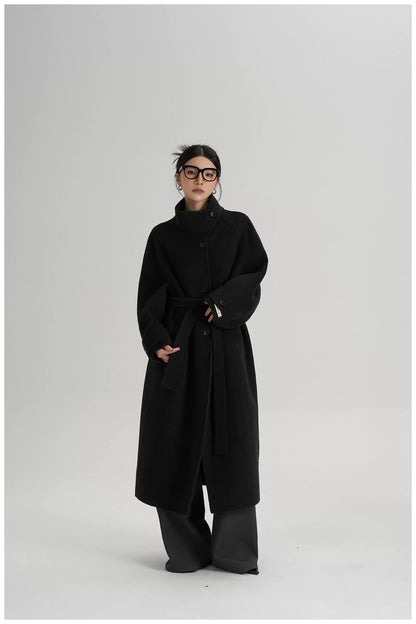 Asymmetric Stand-Collar Double-Faced Wool Coat