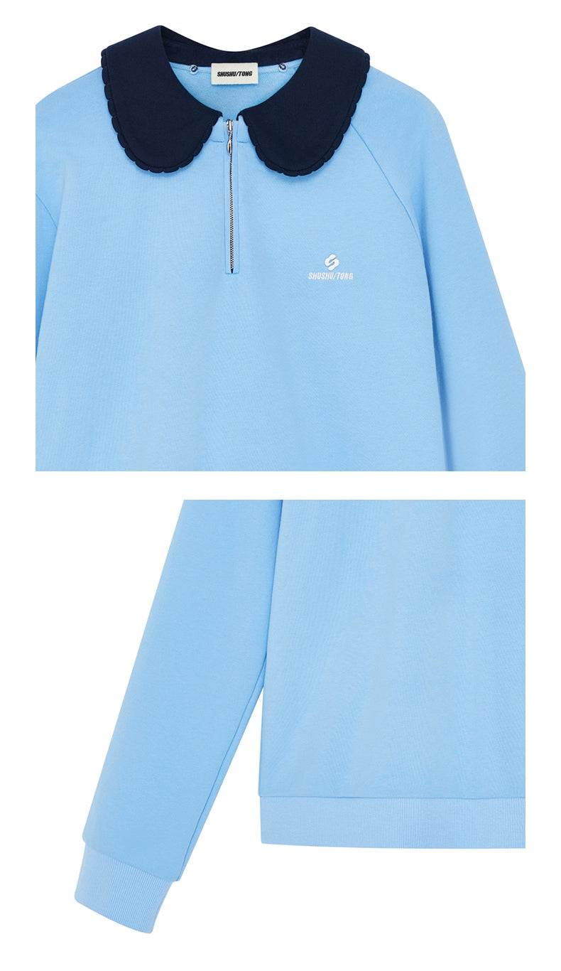 Detachable Collar Cotton-Blend Oversized Sweatshirt