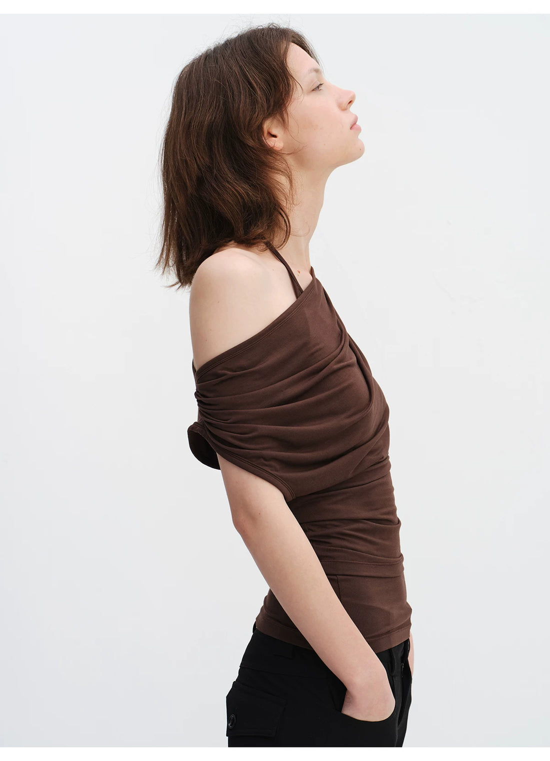 Layered Modal Off-Shoulder Draped T-Shirt