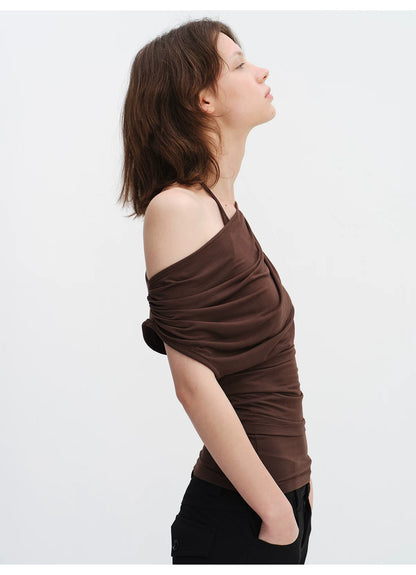 Layered Modal Off-Shoulder Draped T-Shirt