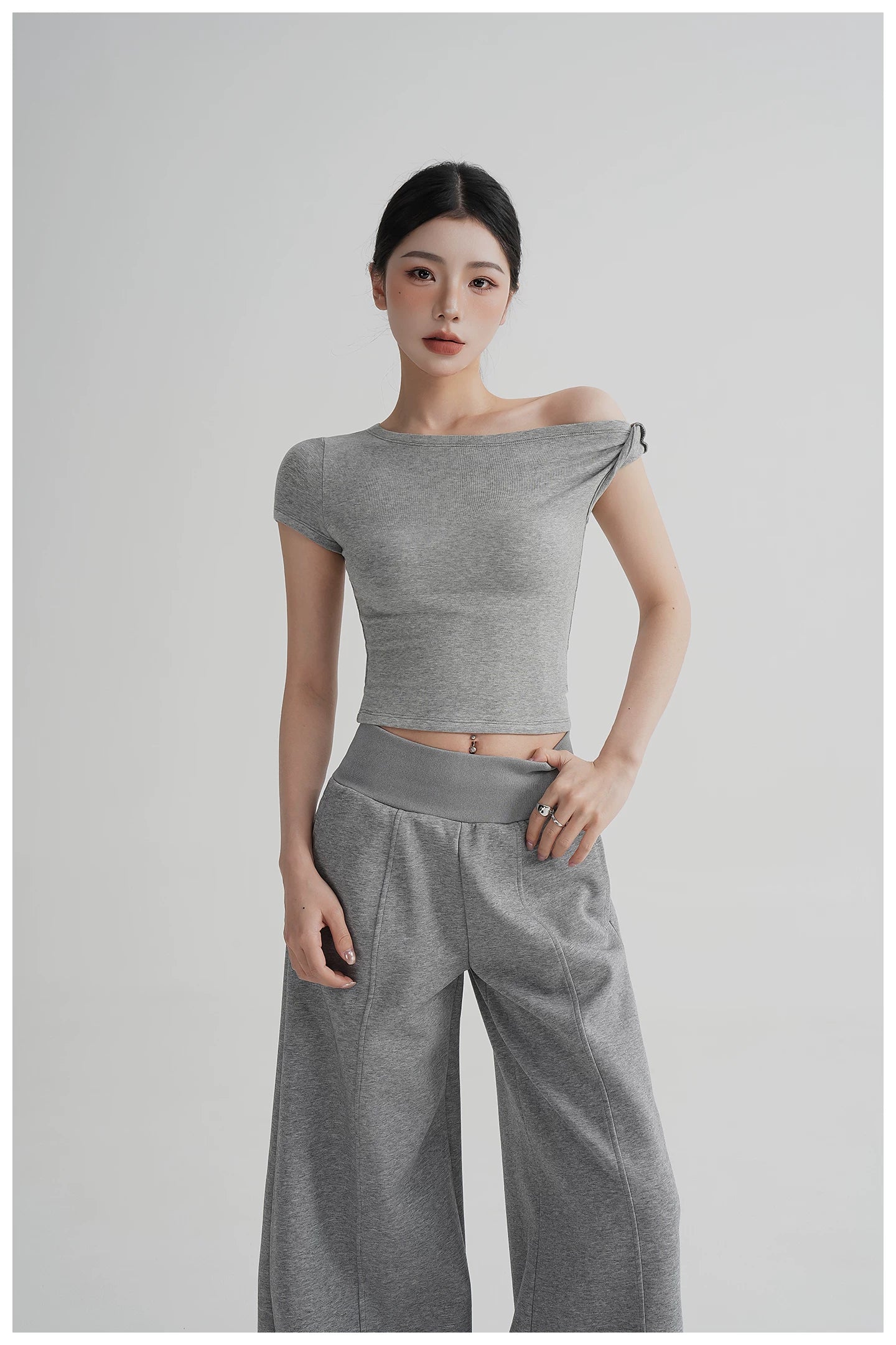 Asymmetric Off-Shoulder Cropped Tee