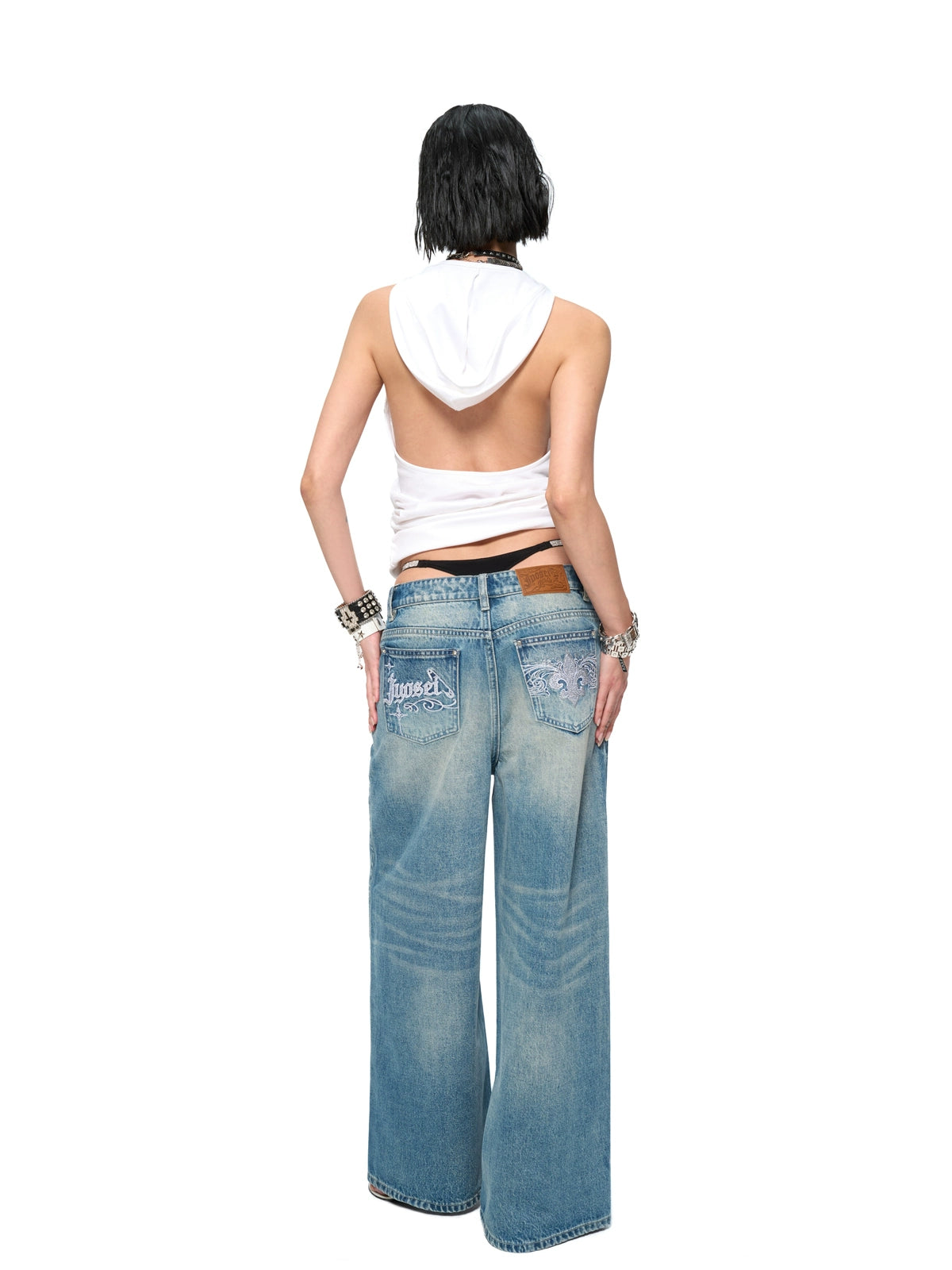 White Hooded Sleeveless Backless Vest