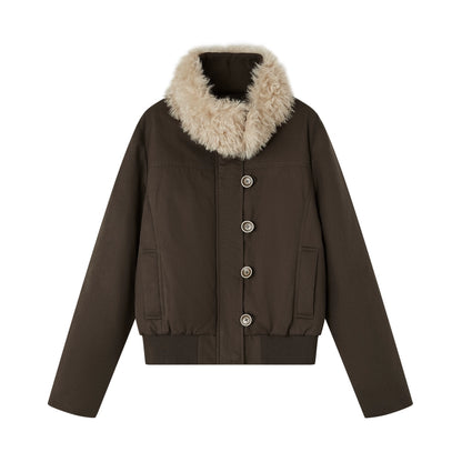 Detachable Fur-Collar Fitted Down Jacket