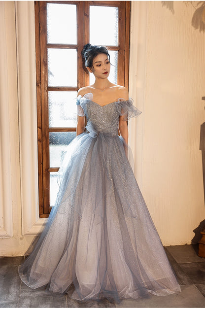 Cinderella Sheer Glitter Tulle Off-Shoulder Gown