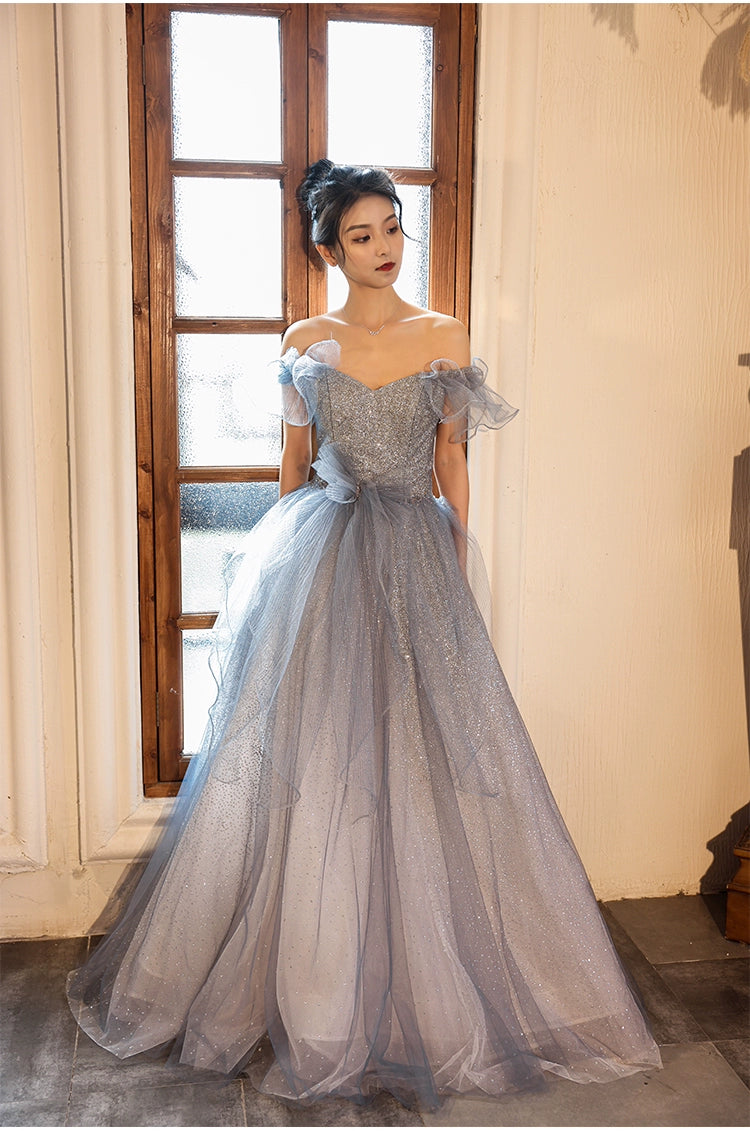 Cinderella Sheer Glitter Tulle Off-Shoulder Gown
