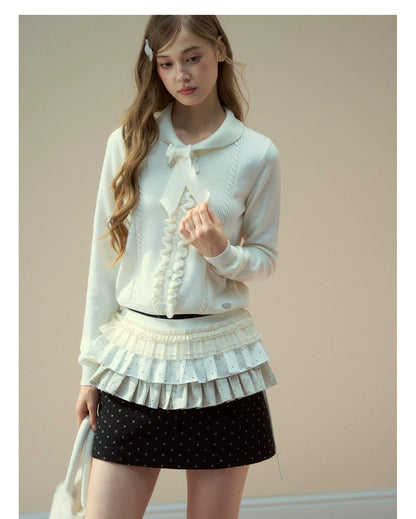 Ruffle Trim Bow Wool Sweater