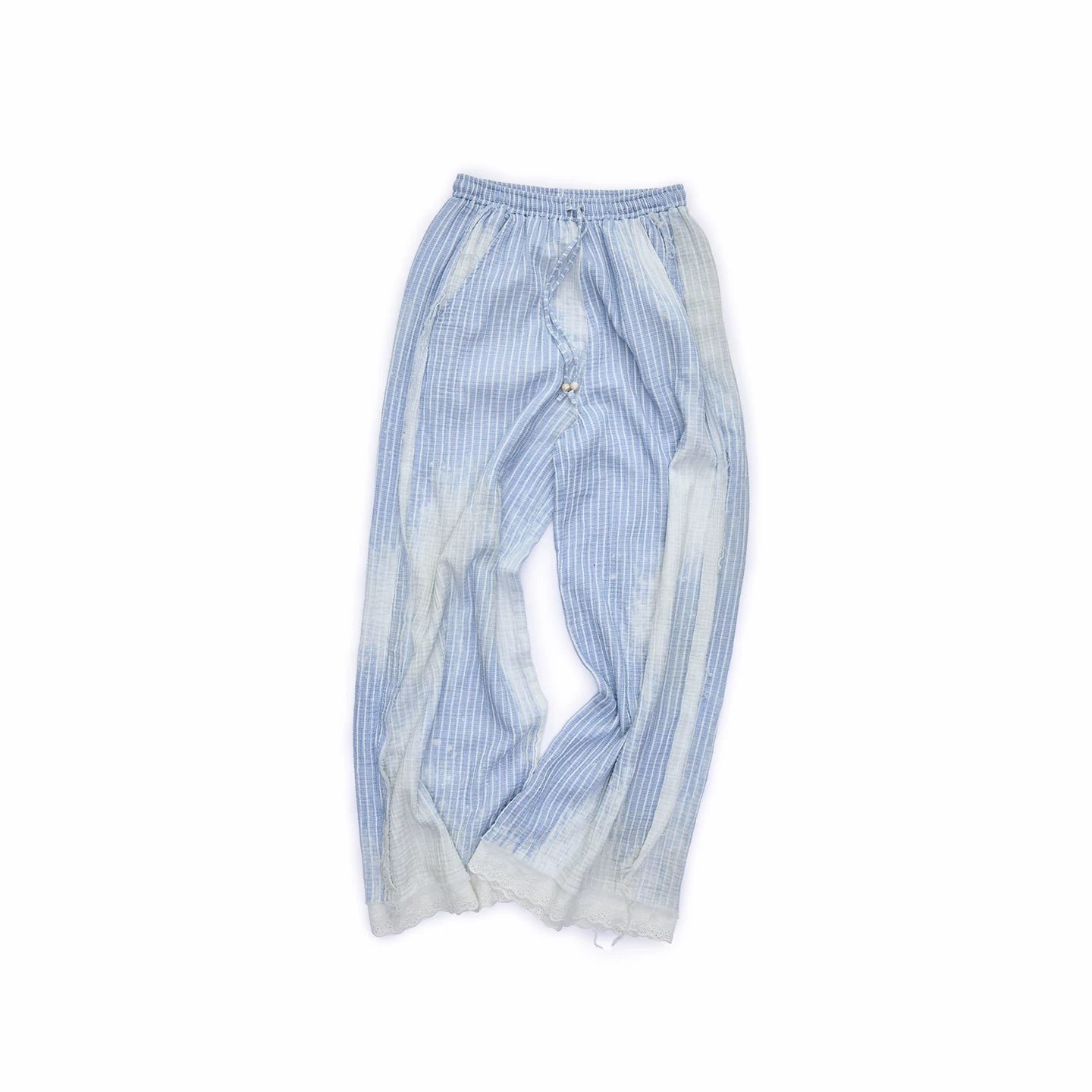 Washed Blue Stripe Shirt / Straight Pants / Corset Set