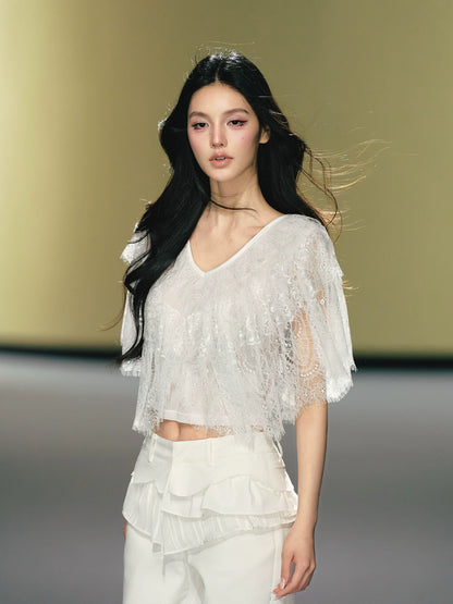 Layered Lace V-Neck Cape Top