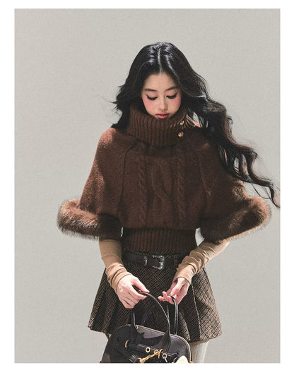 High-Neck Cable Knit Sweater