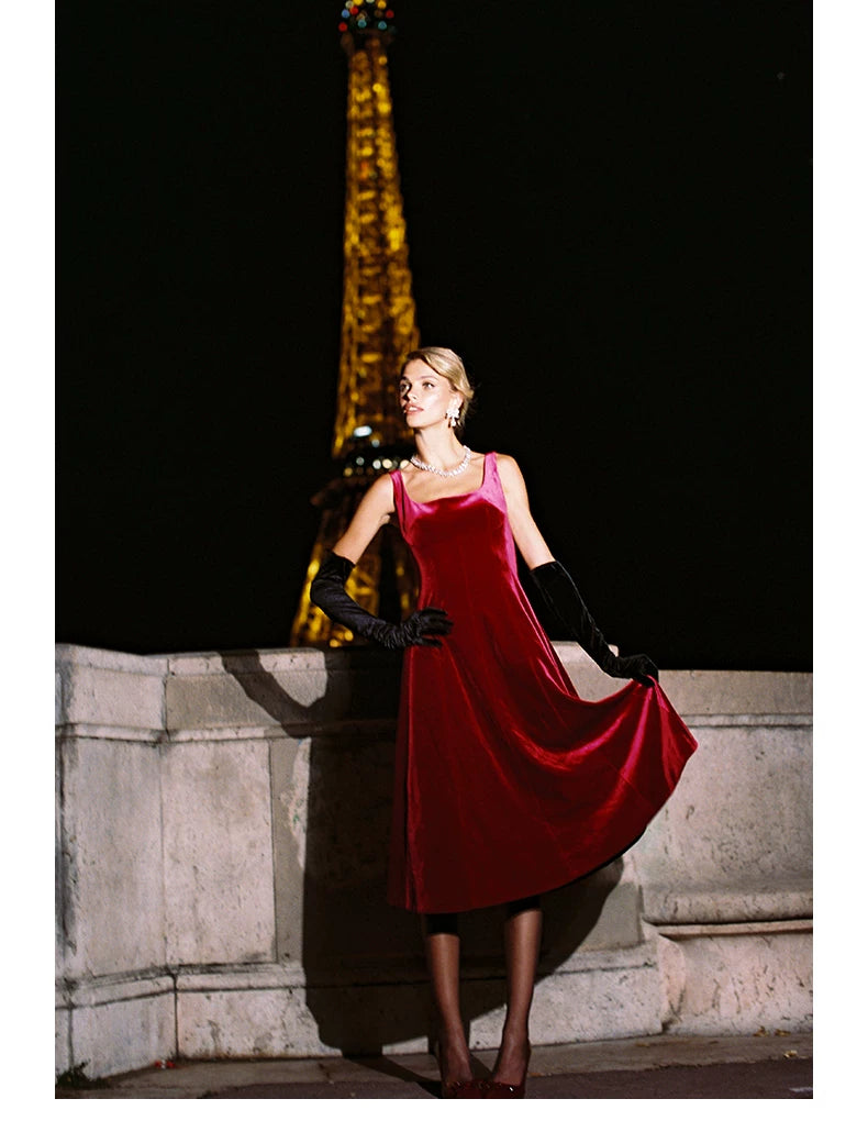 Velvet Strap Fit-and-Flare Mini Dress