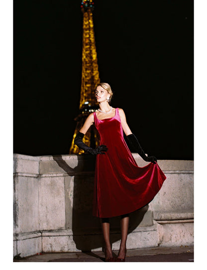 Velvet Strap Fit-and-Flare Mini Dress