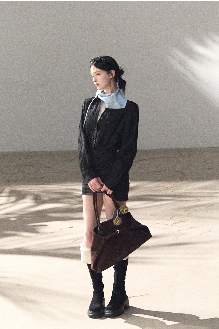 Waist-Cinched Long-Sleeve Shirt Dress