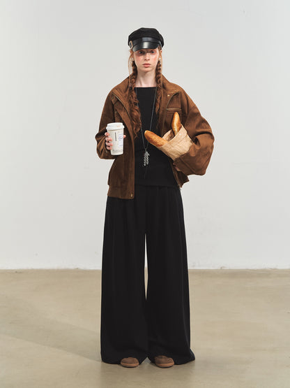Faux Suede Varsity Jacket