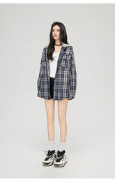 Plaid Hooded Oversized Shirt - CHINASQUAD