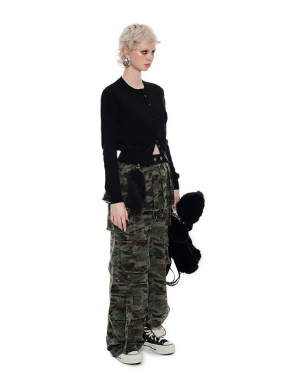 Atchwork Camouflage Pleated Skirt