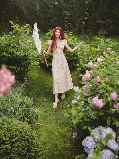 French Sweet Empire-Waist Lace Tie Dress