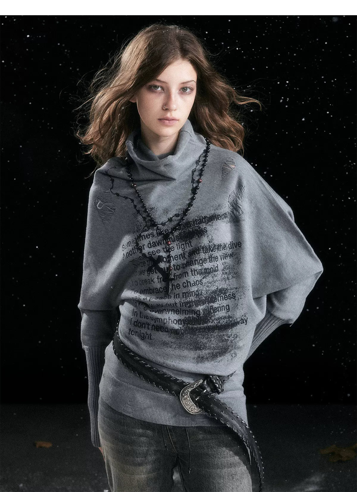 Asymmetric Graffiti Knit Sweater