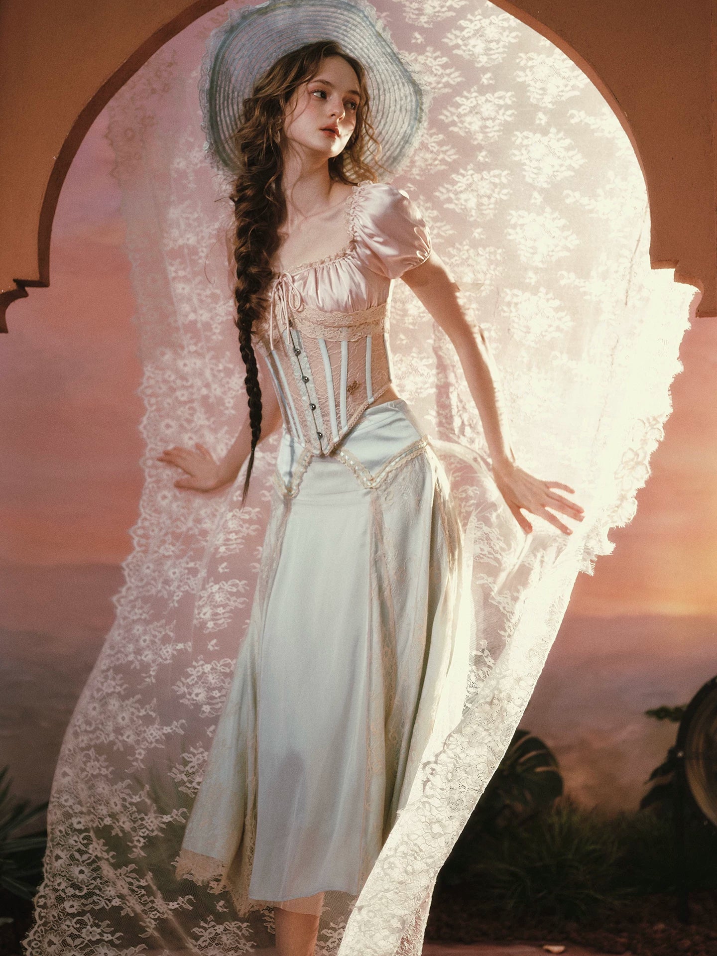 Blush Court Satin Corset Top &amp; Midi Skirt Set