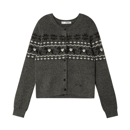 Fair Isle Wool-Blend Knit Cardigan &amp; Scarf Set