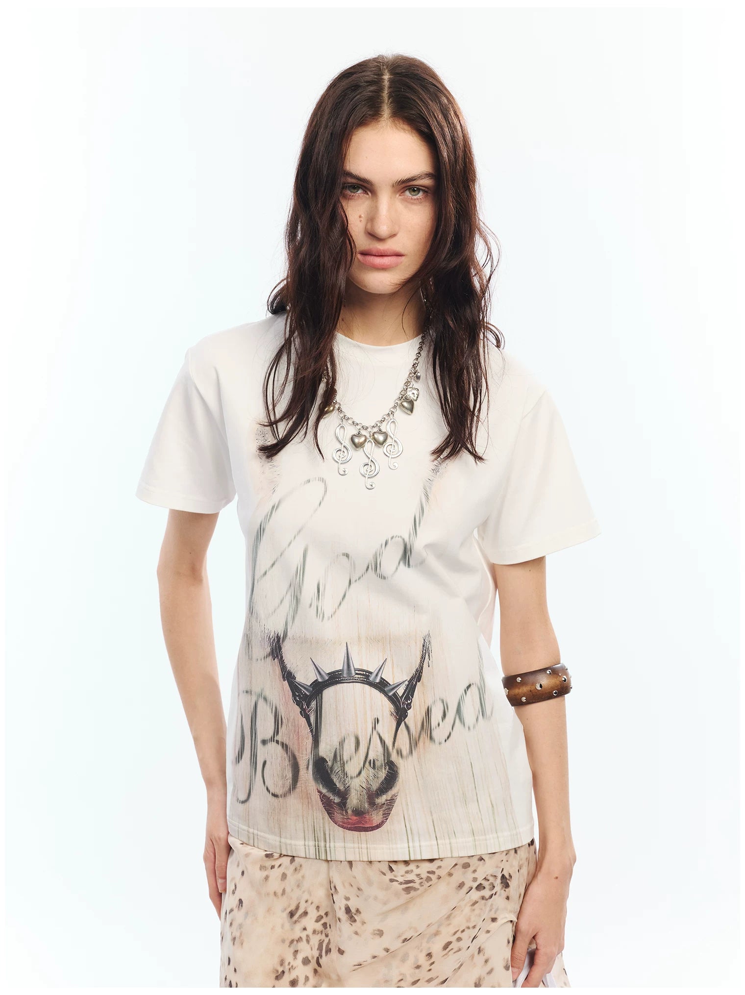 Vintage Washed Gradient Punk Graphic Crew Neck T-Shirt