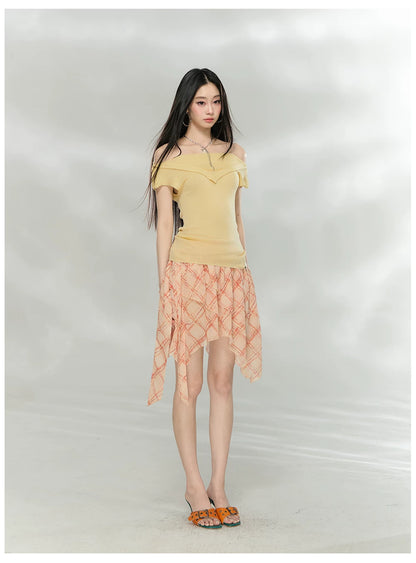 Folded Off-Shoulder Knit T-Shirt