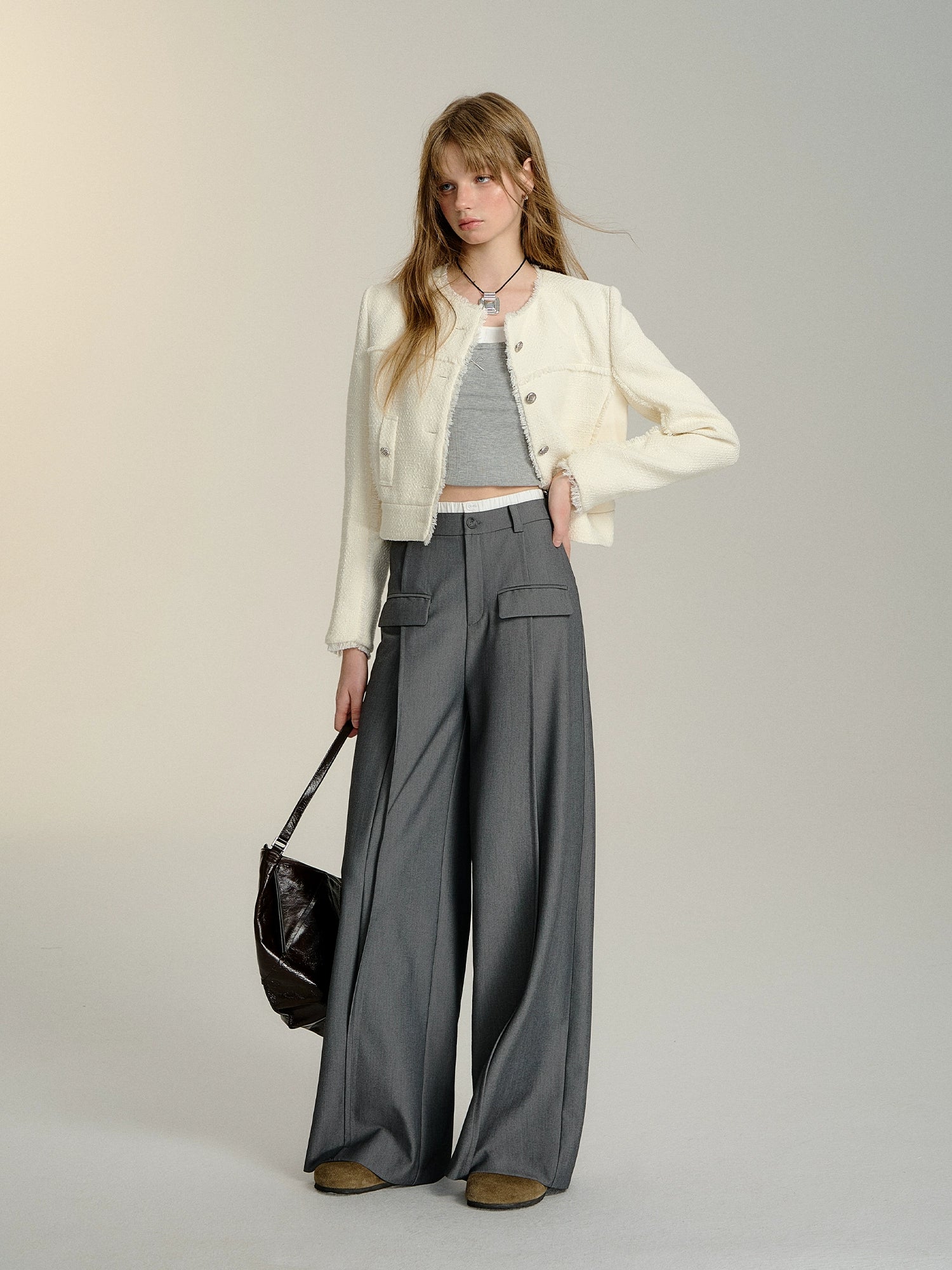 Black &amp; Gray Center Seam Wide-Leg Pants