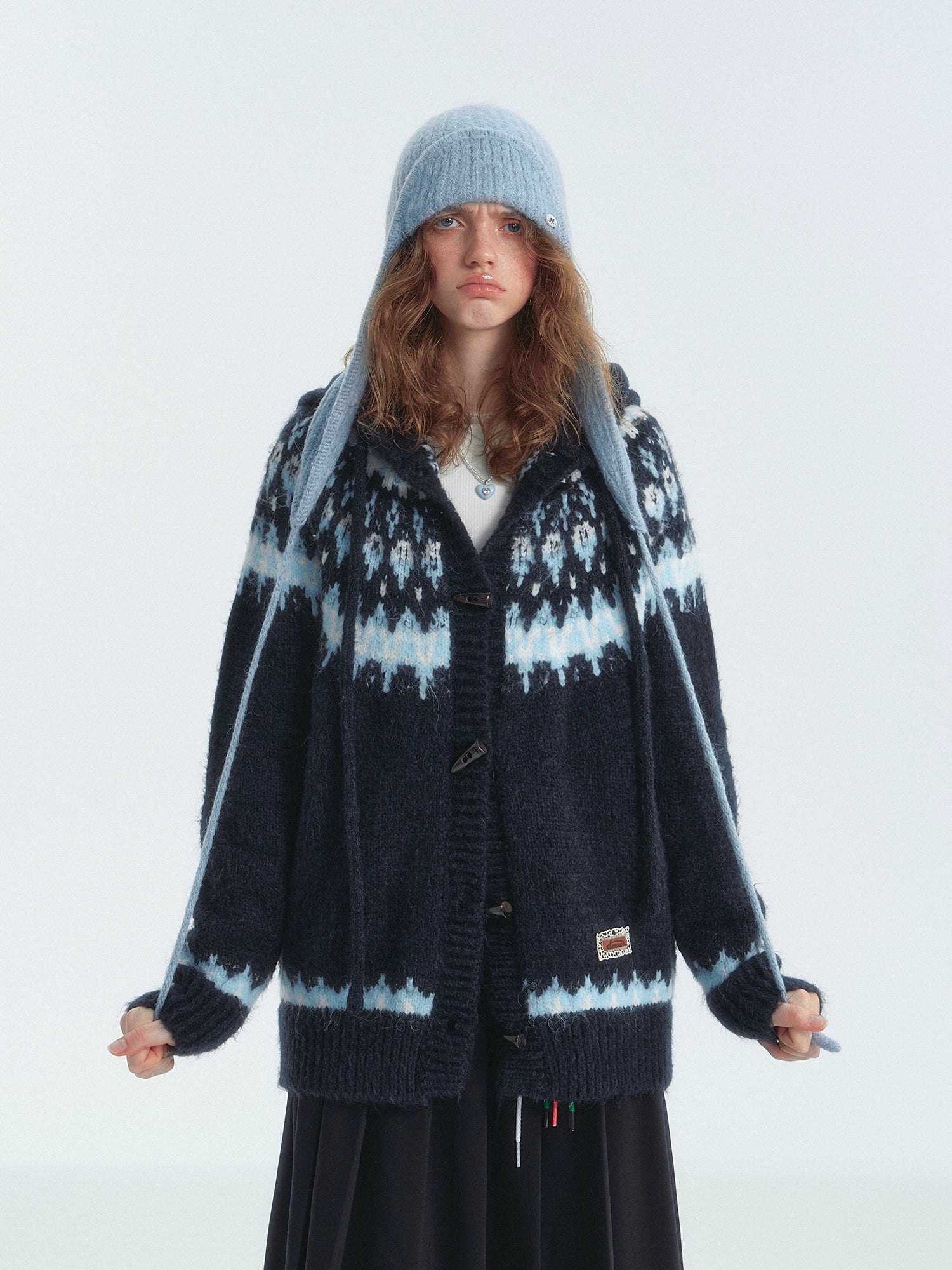 Fair Isle Hooded Knit Cardigan