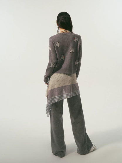 Scarf-Inspired Puppy Jacquard Knit Cardigan