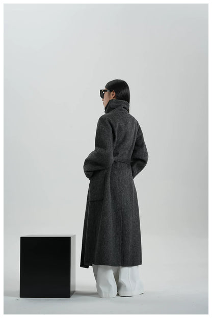 High-Neck Long Wool Coat