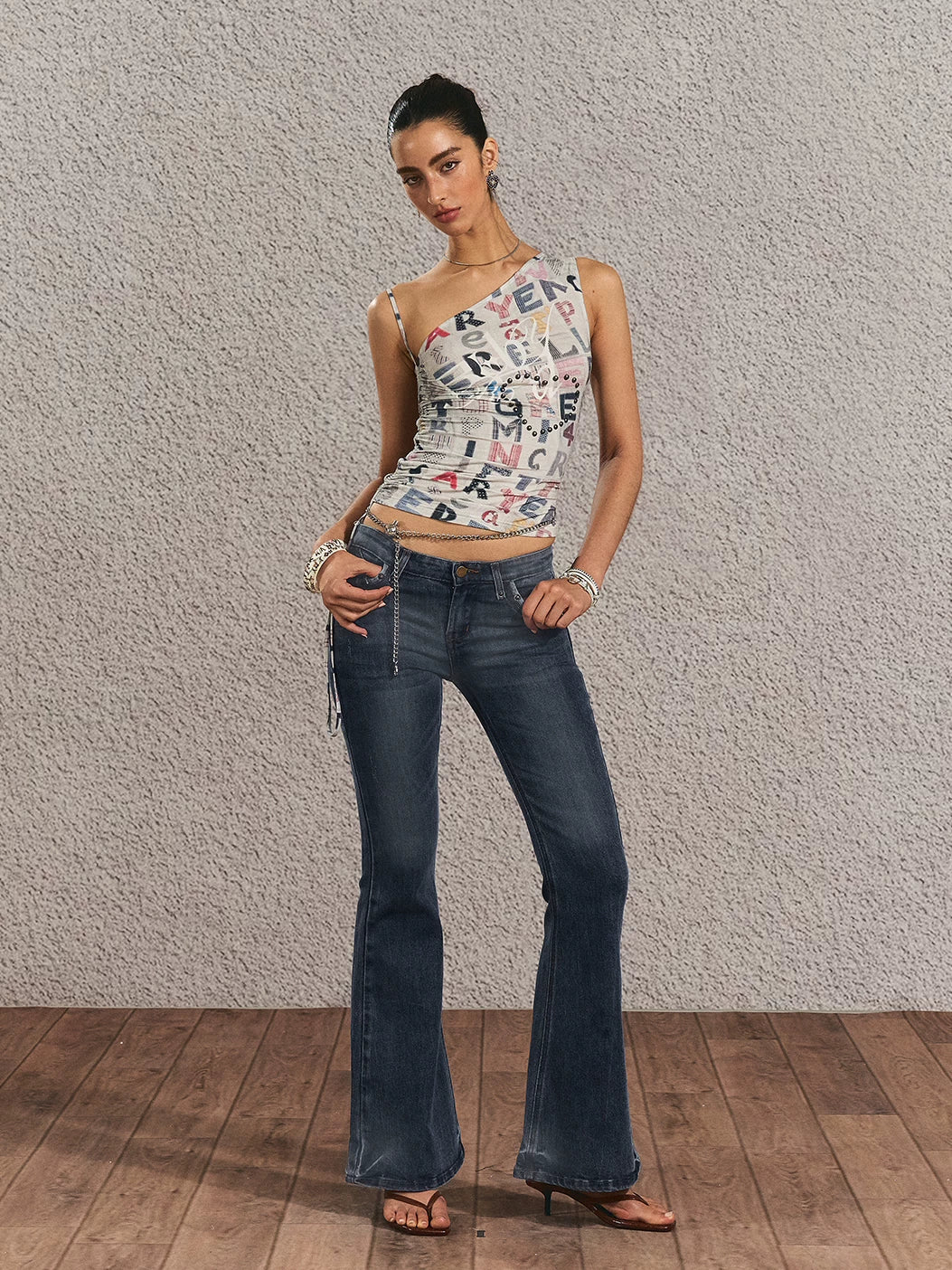 Vintage Graphic One-Shoulder Cinched Crop Tee