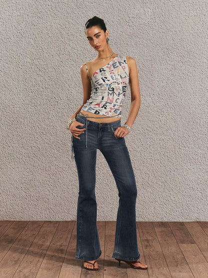 Vintage Graphic One-Shoulder Cinched Crop Tee