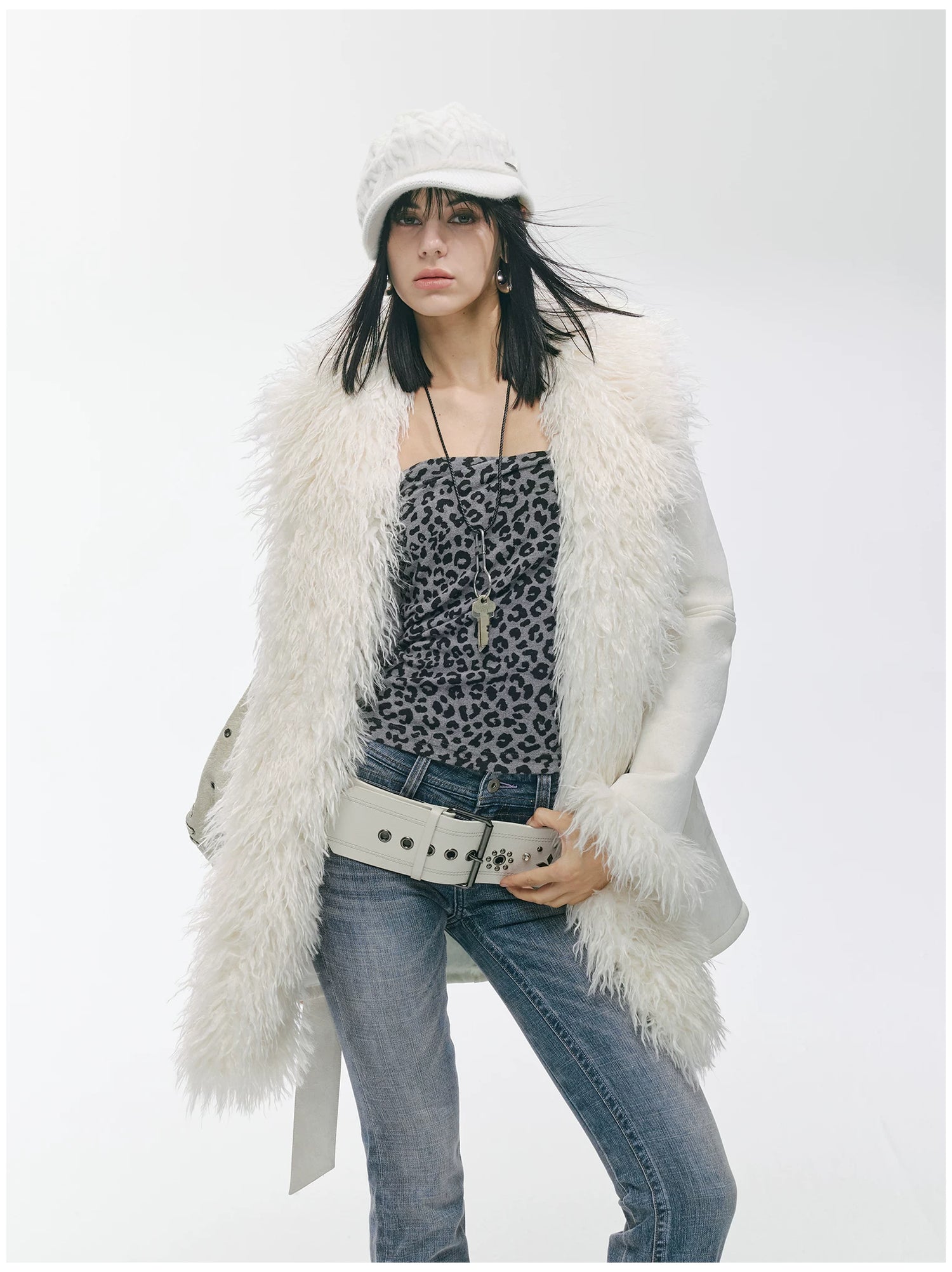 Shearling-Style Mid-Length Belted Duffle Coat
