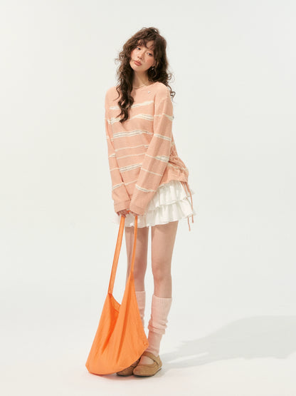 Color-Block Irregular Striped Soft Crewneck - CHINASQUAD