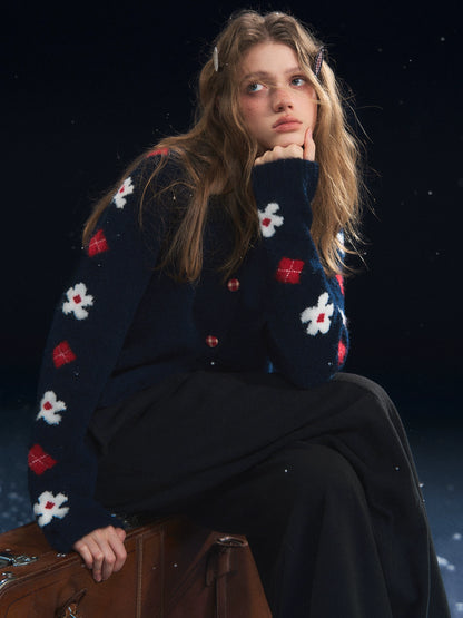 Vintage Floral Jacquard Lapel Cardigan