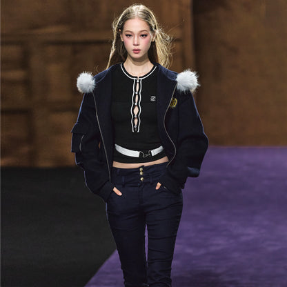 Wool-Blend Faux Fur Hooded Fleece Two-Piece Set