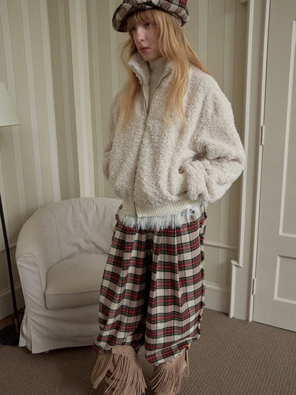 Distressed Fleece Zip-Up Cropped Jacket