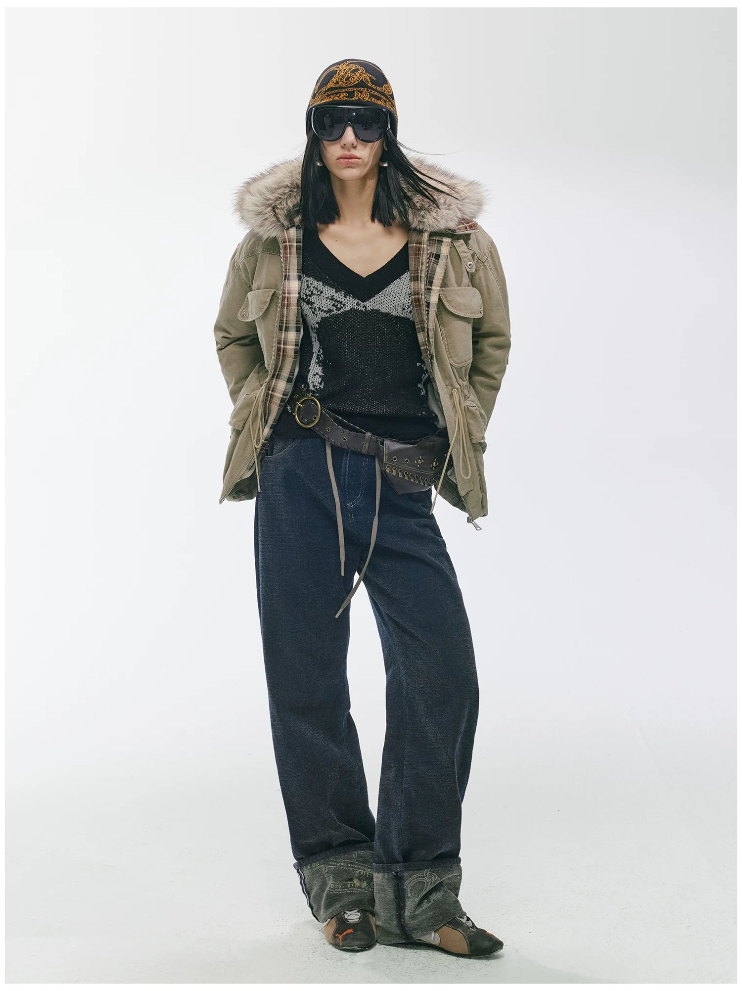 Detachable Fur Collar Utility Down Jacket