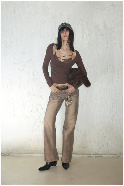 Scoop Neck Layered T-Shirt With Mesh Bra
