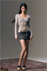 Gray Sequin Patchwork Mini Skirt - CHINASQUAD