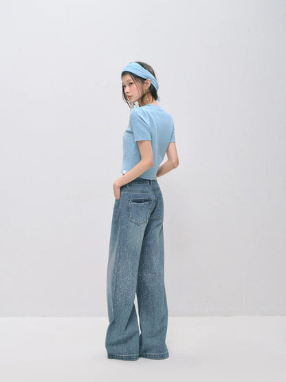 Vintage Straight-Leg Sparkle Denim Jeans