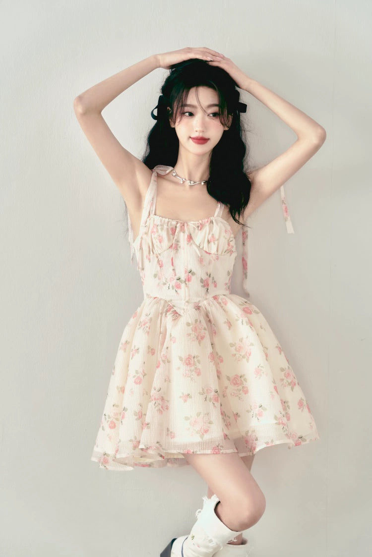 Pink Rose Floral Bow Dress