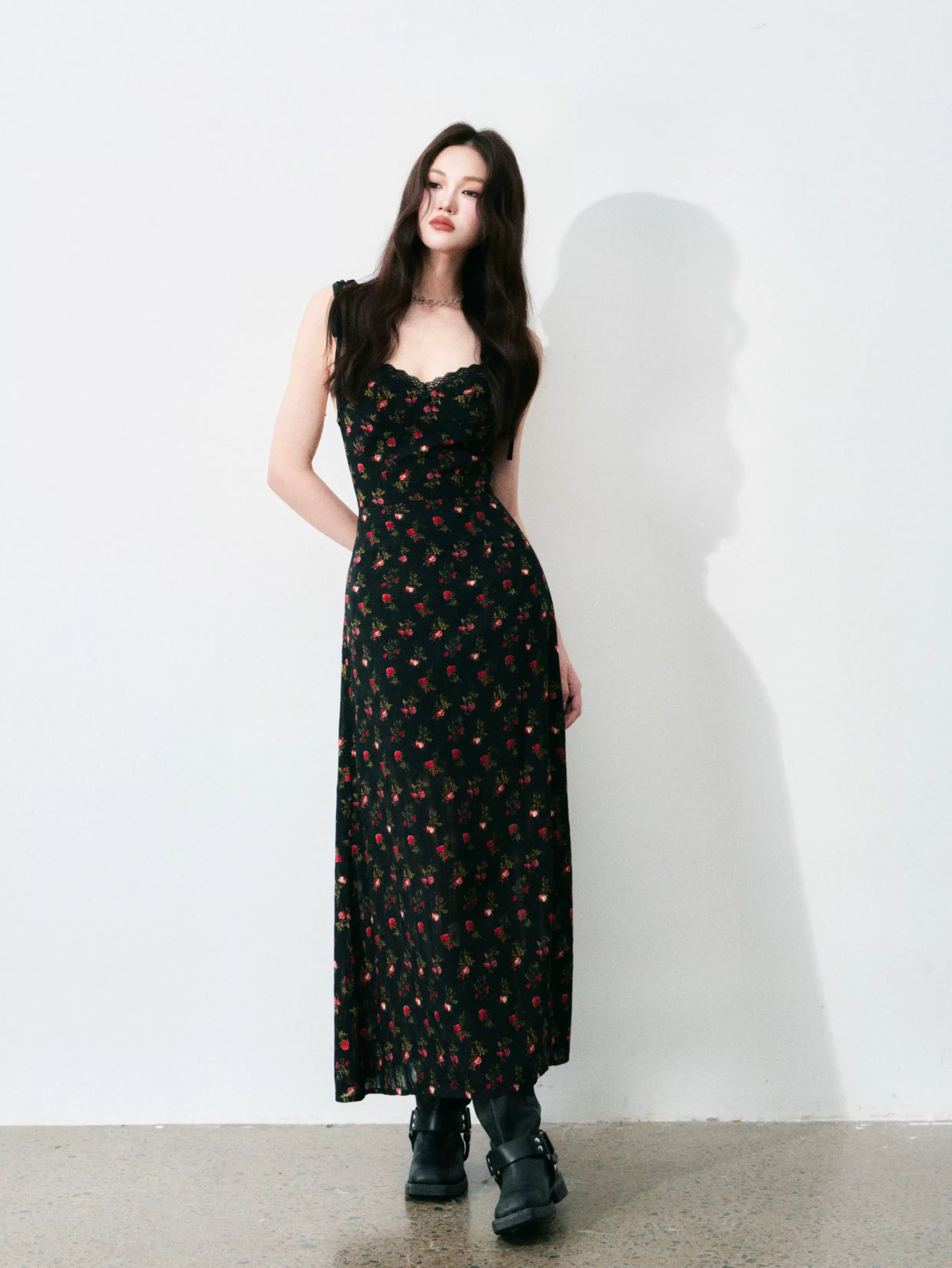 Vintage Floral Tie-Waist A-Line Maxi Dress