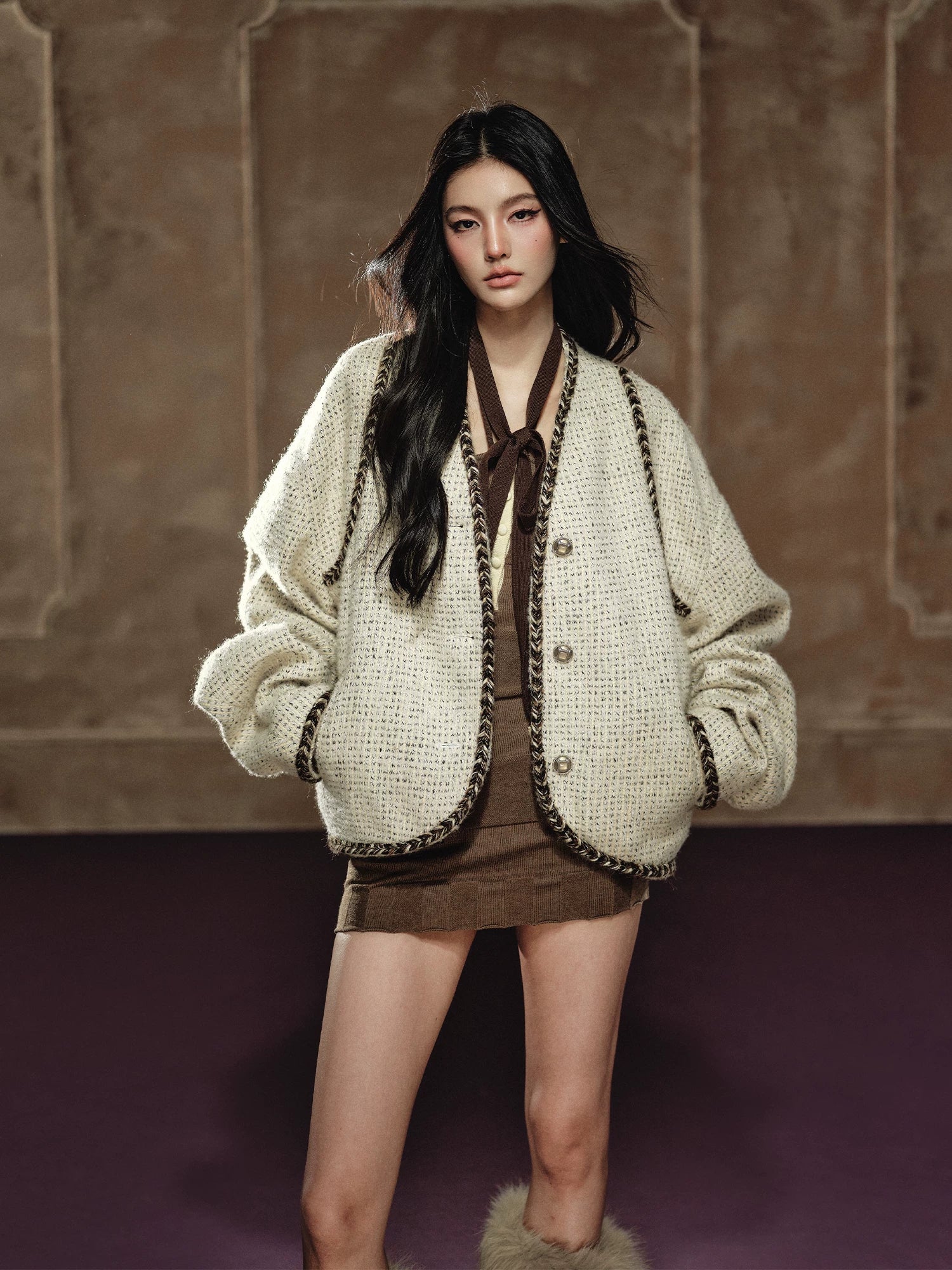 Wool-Blend Batwing Cardigan Jacket