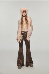 Plaid & Leopard Slim-Fit Flared Pants - CHINASQUAD