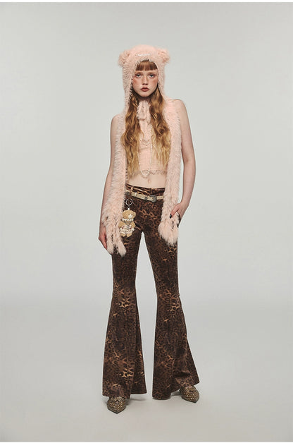 Plaid &amp; Leopard Slim-Fit Flared Pants - CHINASQUAD